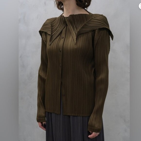 Issey Miyake Pleats Please Long Sleeve Shirt in Brown - Picture 1 of 7